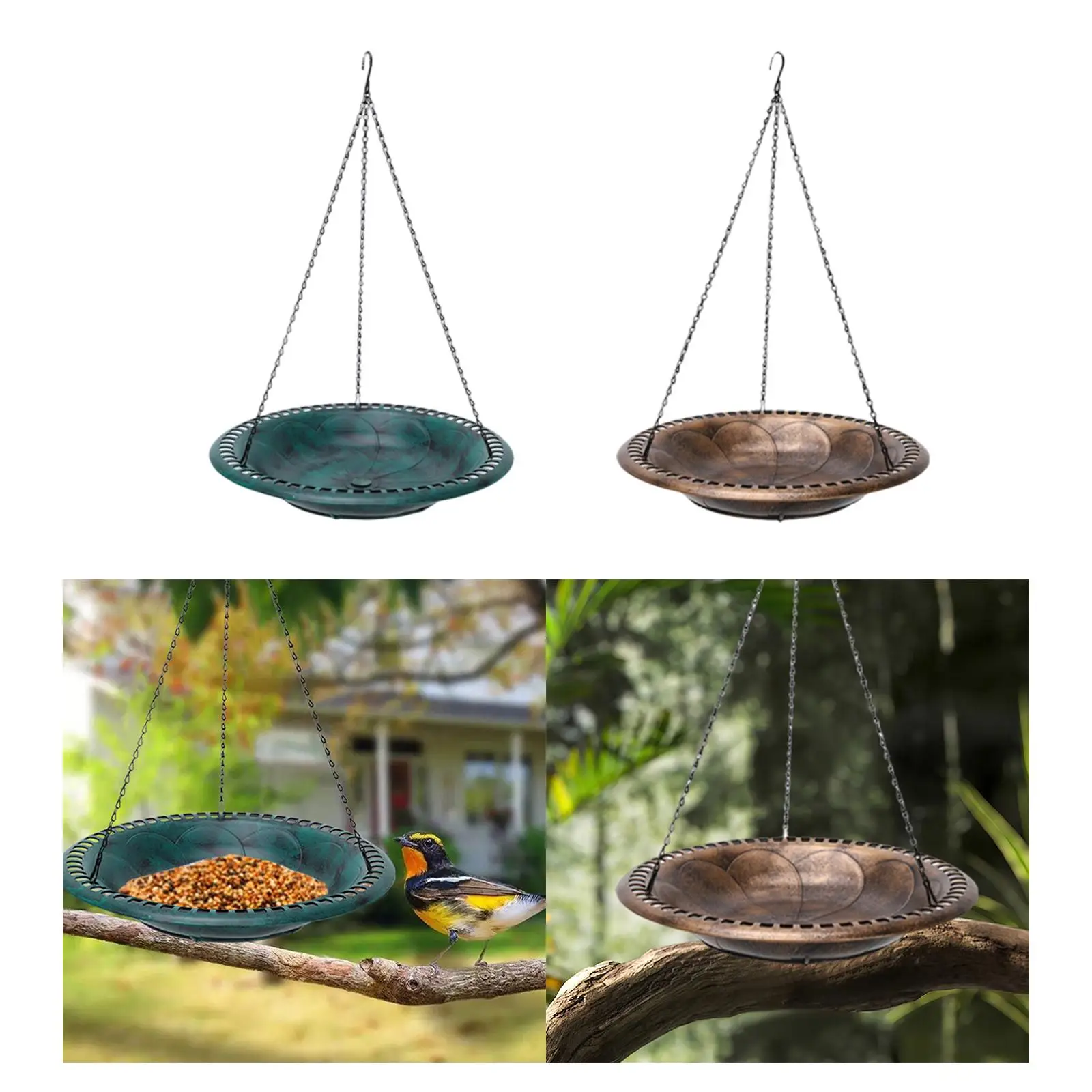 Hanging Bird Bath Bird Feeder for Patio Garden Water or Bird Seed Tray Lightweight Versatile Outdoor Bowl 43cm with 21inch Chain