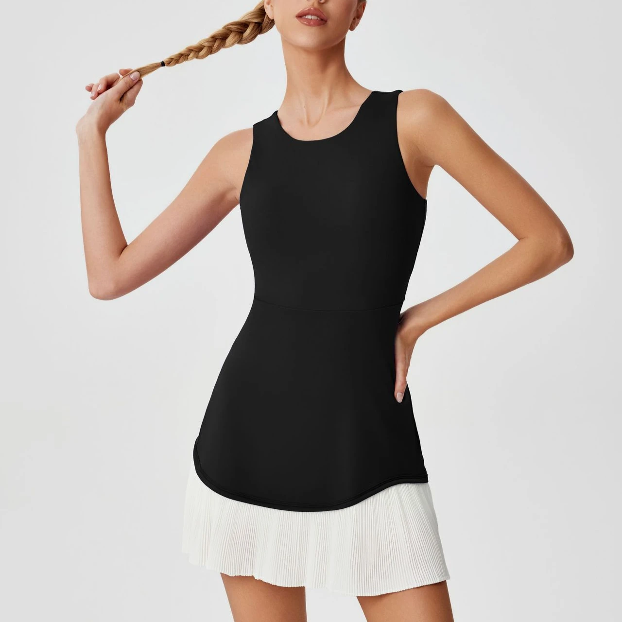 Summer sports dress pleated pendulum anti-light quick-drying badminton tennis skirt hollow back one-piece golf yoga suit