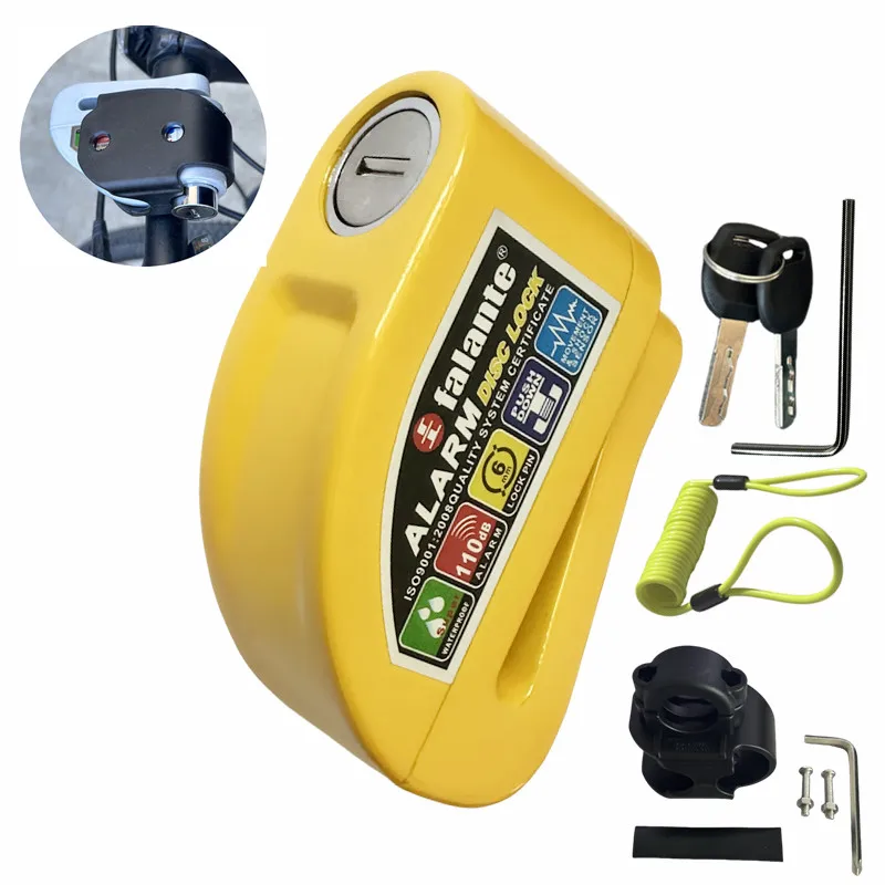 Falante Motorcycle Bicycle Alarm Disc Lock Security Anti-thef Aluminium alloy Waterproof Reminder Rope+Lock bracket 6 colors motorcycle disc lock