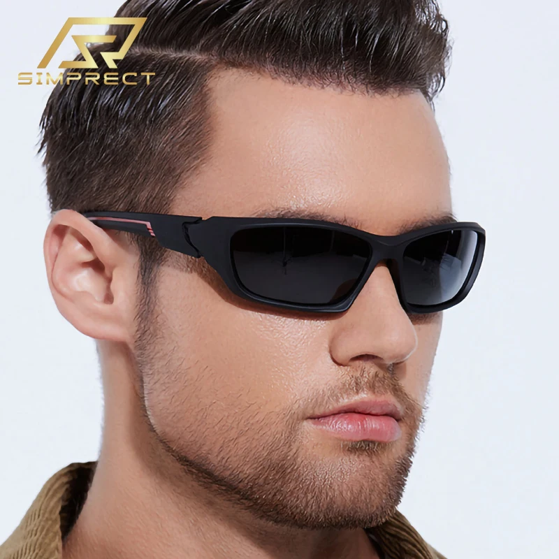 

SIMPRECT Fashion Sport Polarized Sunglasses For Men 2023 UV400 High Qulaity Luxury Brand Designer Rectangle Square Sun Glasses