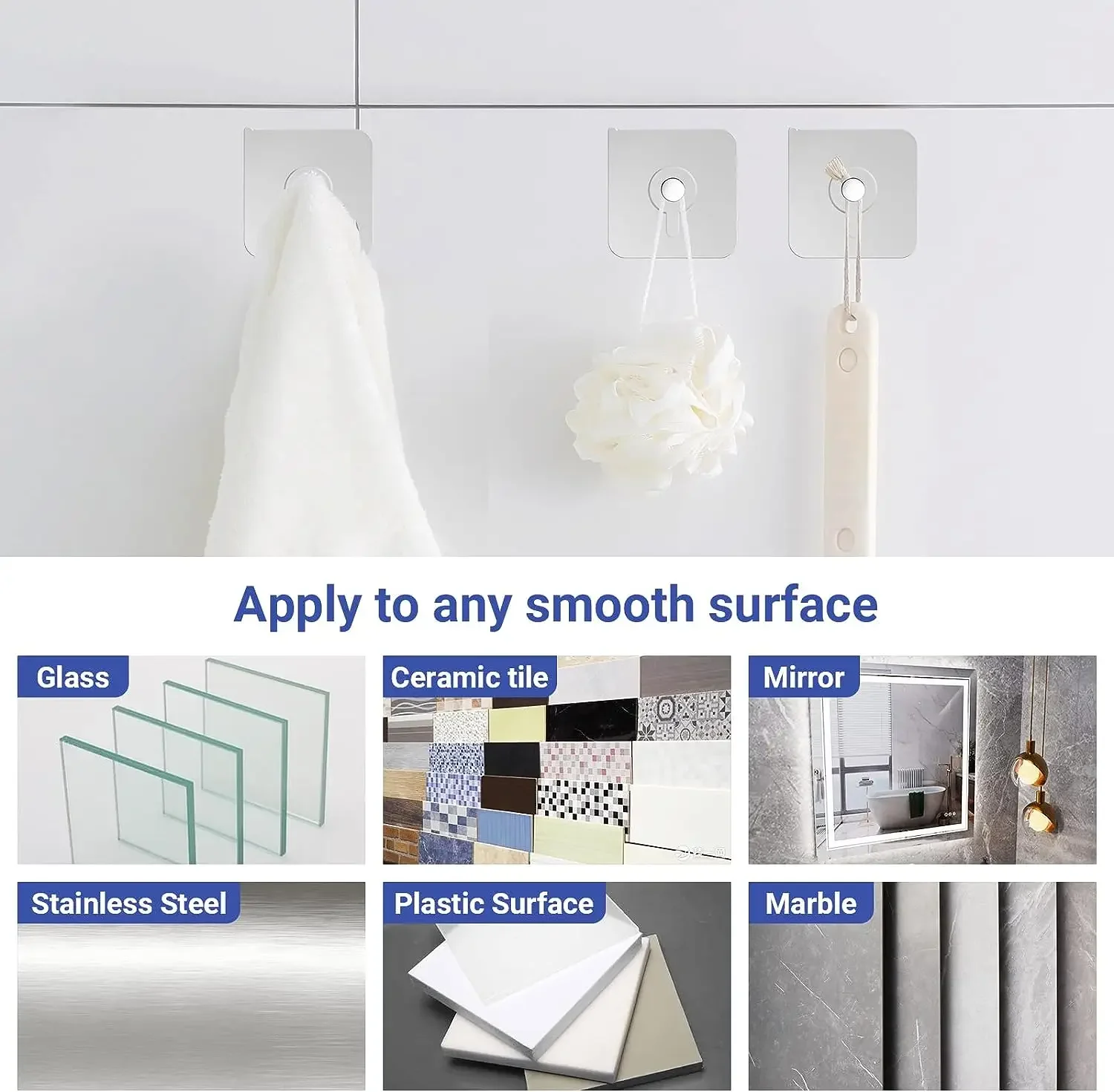 Description Picture 5 of itemStrong Adhesive Hooks Picture Frame Holder Poster Photo Clock No Drilling Hooks Waterproof Kitchen Bathroom Hanger Screw Hooks
