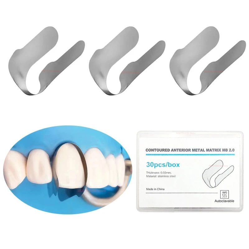 30PcDentalMatrixBandsSectionalContouredAnteriorMetalMatrixM8