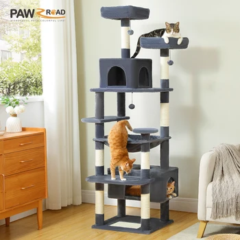 184cm Large Cat Tree and Tower for Indoor Cats With Sisal-Covered Scratching Posts Spacious Hammock Padded Perches and Condos 2