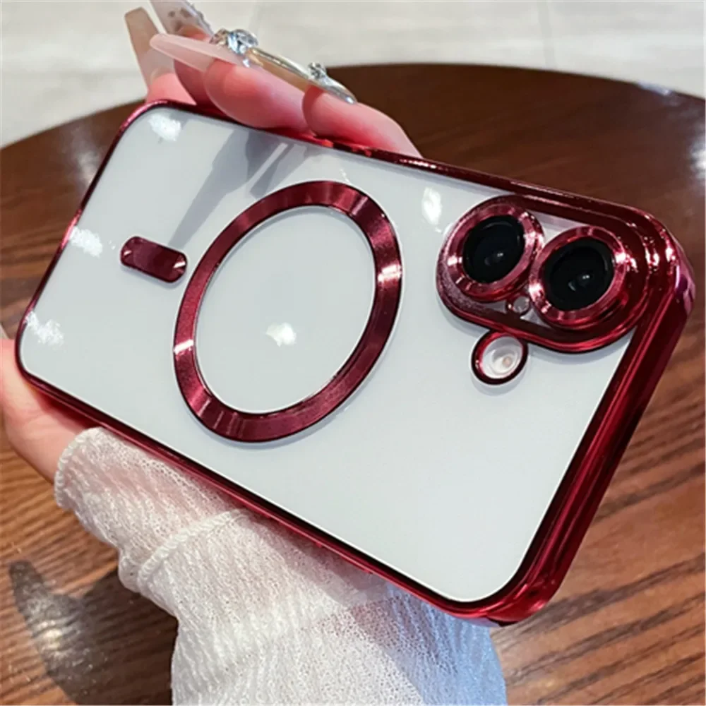 Coque de luxe transparente pour chargement sans fil Magsafe pour iPhone 16 15 14 Plus 13 12 11 Pro Max X XS Max XR, coque antichoc_voghion.com