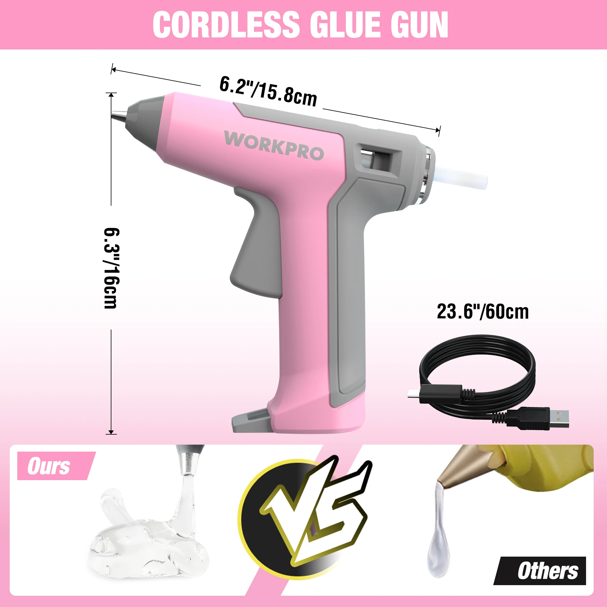 Hot Glue Gun WORKPRO 3.6V Cordless Fast Heating Glue Gun Kit with 7MM*20 Pcs Sticks Home DIY Tools