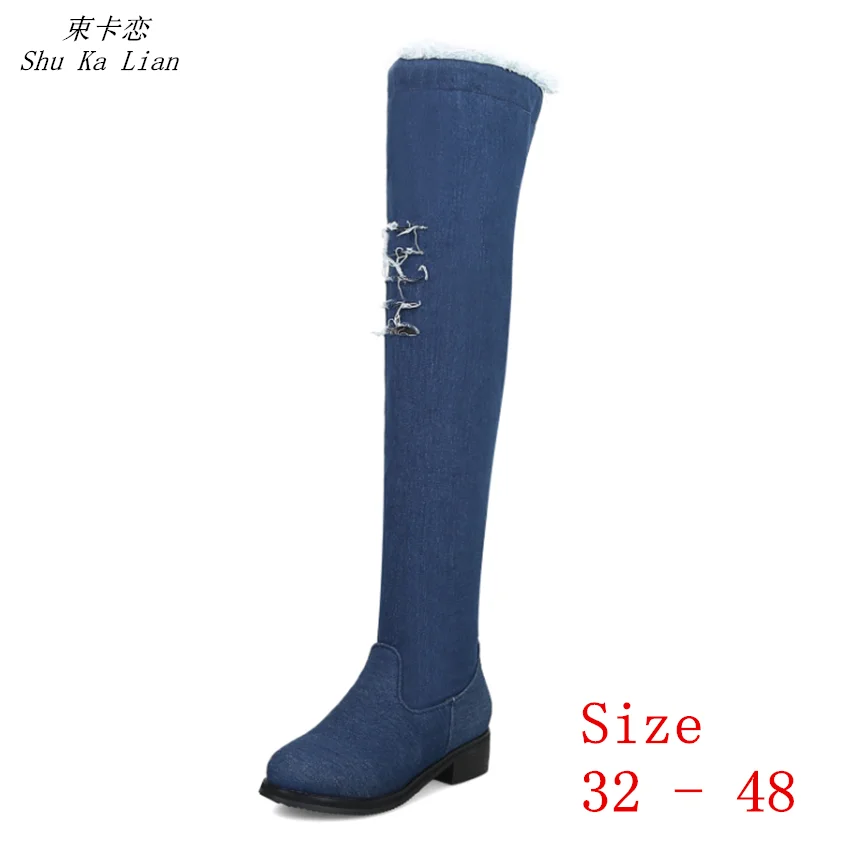 Spring Autumn Women Over The Knee Boots Low Med Heel Woman Thigh High