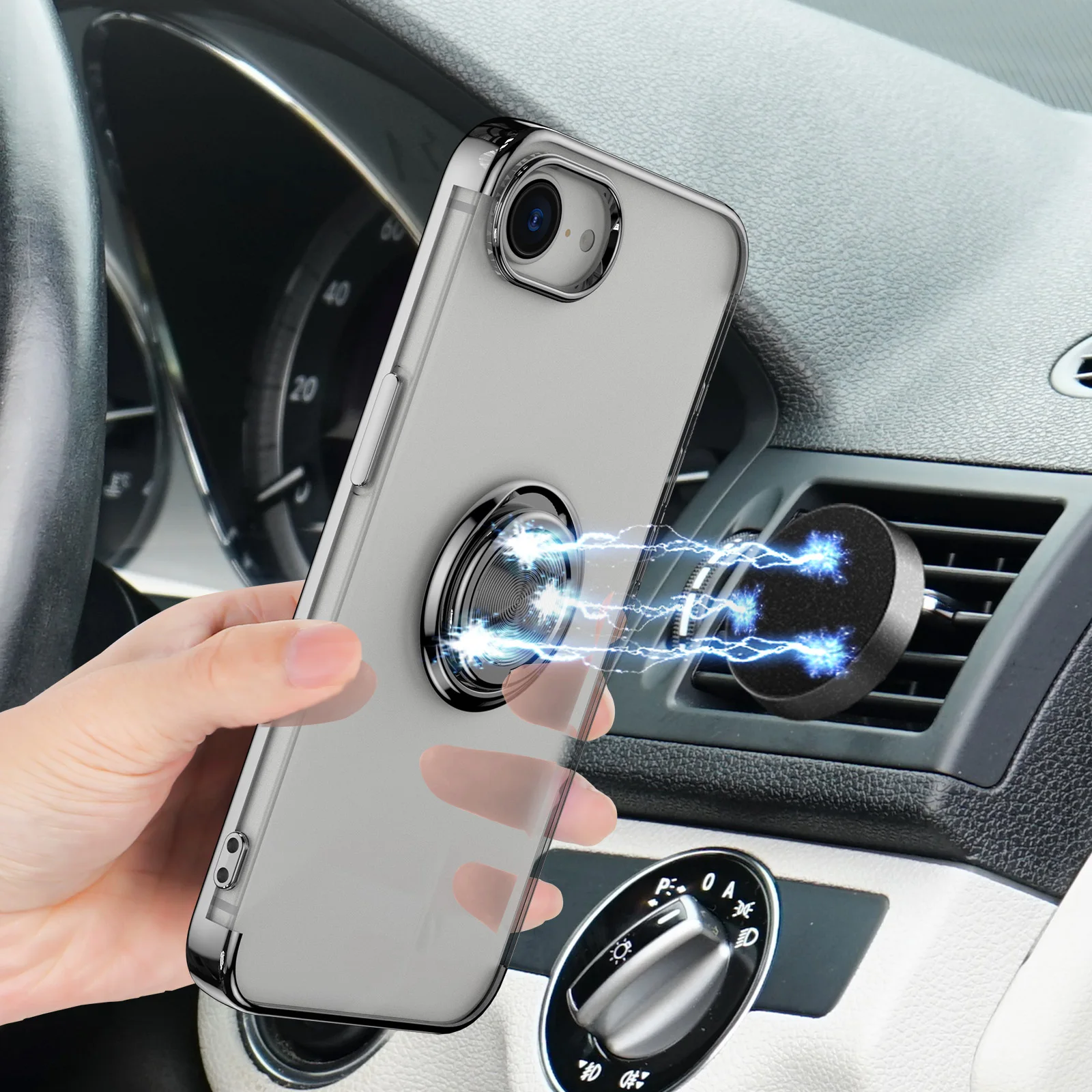 Shockproof Clear Silicone Phone Case with Ring Holder and Magnetic Bracket