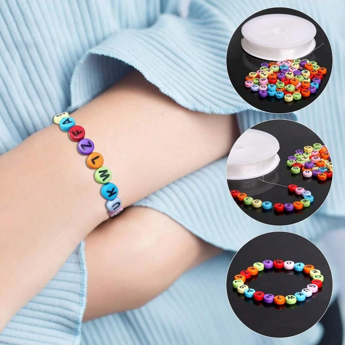 Acrylic Letter Beads 700pcs 7 Colors Round For Jewelry Making DIY Necklace Bracelet