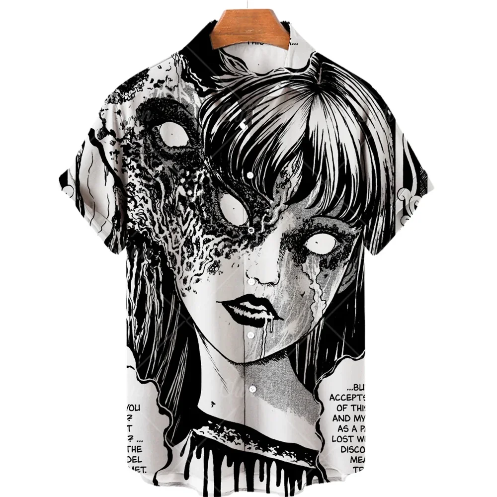 

2024 Hawaiian Shirt 3d Anime Horror Print Short Sleeve Men's Shirt Cool Top Camicias Vintage Print Unisex Shirts 5xl