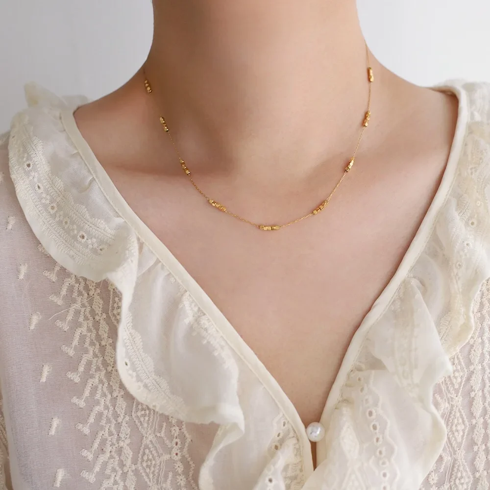 RHYSONG 316L Stainless Steel With Small Block Beads Exquisite Fashion Clavicle Chain Necklace Kpop Collar Jewelry For Women 2024
