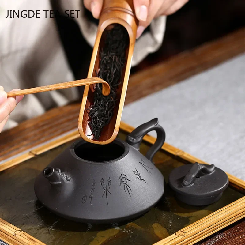 Yixing Authentic Tea Pots Purple Clay Stone Scoop Teapot Kettle Raw Ore Black Mud Handmade Teaware Chinese Tea Ceremony 180ml