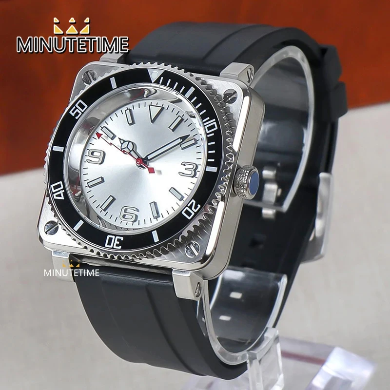 

Часы наручные NH35 Мужские механические, люксовые квадратные светящиеся водонепроницаемые автоматические, с резиновым ремешком из нержавеющей стали, 40 мм