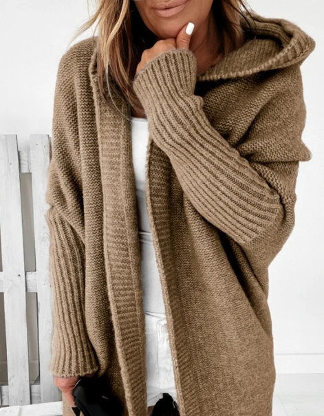 2023 Autumn Winter Women Hooded Knit Sweater with Collar Temperament Commuting Bat Shaped Soft and Loose Back Patchwork Sweater sweater women lazy style loose pullover ladies sweater women s outer wear 2021 autumn and winter furry short knit sweater top