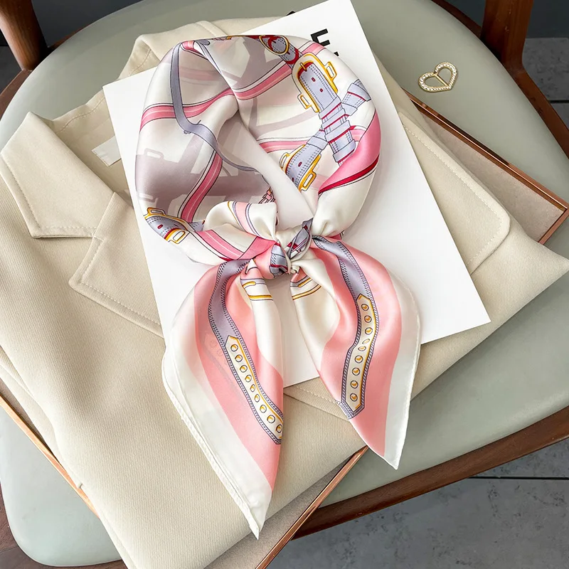 Luxury Silk Feeling Square Scarf Women 2024 Print Satin Neckerchief Spring Hair Band Foulard Bandana Echarpe Tie Shawl Wraps 3