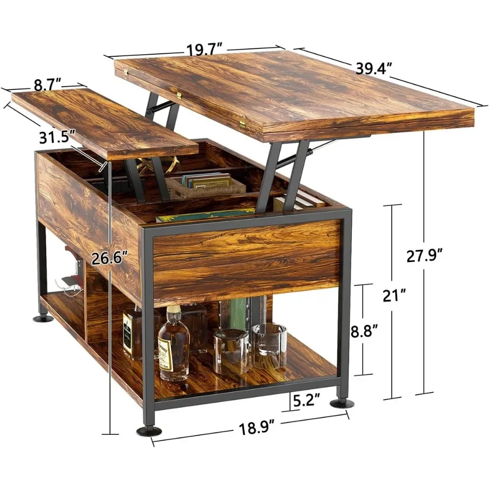 Lift Top Coffee Table ，4 in 1 Multi-Function Coffee Table with Hidden Compartment ，Modern Lift Tabletop Dining