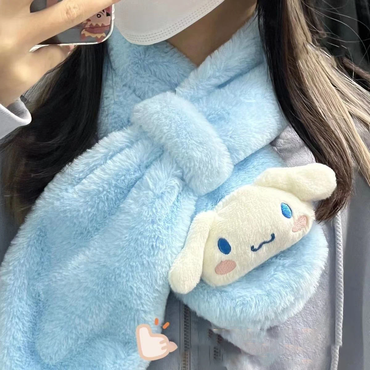

Kawaii Sanrio Anime Plush Scarf Cinnamoroll Girl Heart Versatile Thickening Cold Prevention Cartoon Plush Scarf Creative Gifts