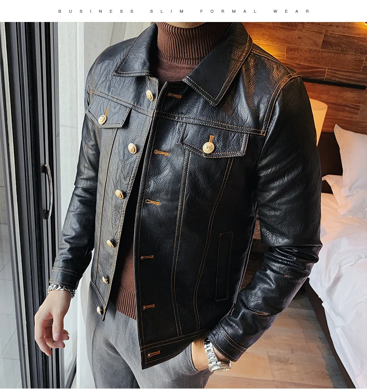 Leather Jacket Men Black Leather Coat Casual Korean Style Chaquetas Hombre Motorrad Jacke Single-breasted Lapel Leather Jacket genuine leather motorcycle jackets