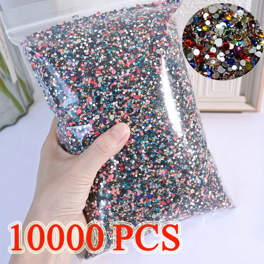 10000Pcs Colori Misti Mini Strass Per Unghie Glitter Crystal Stones Beads Flatback Diamond Nail Charms Parts Accessorio Per Manicure