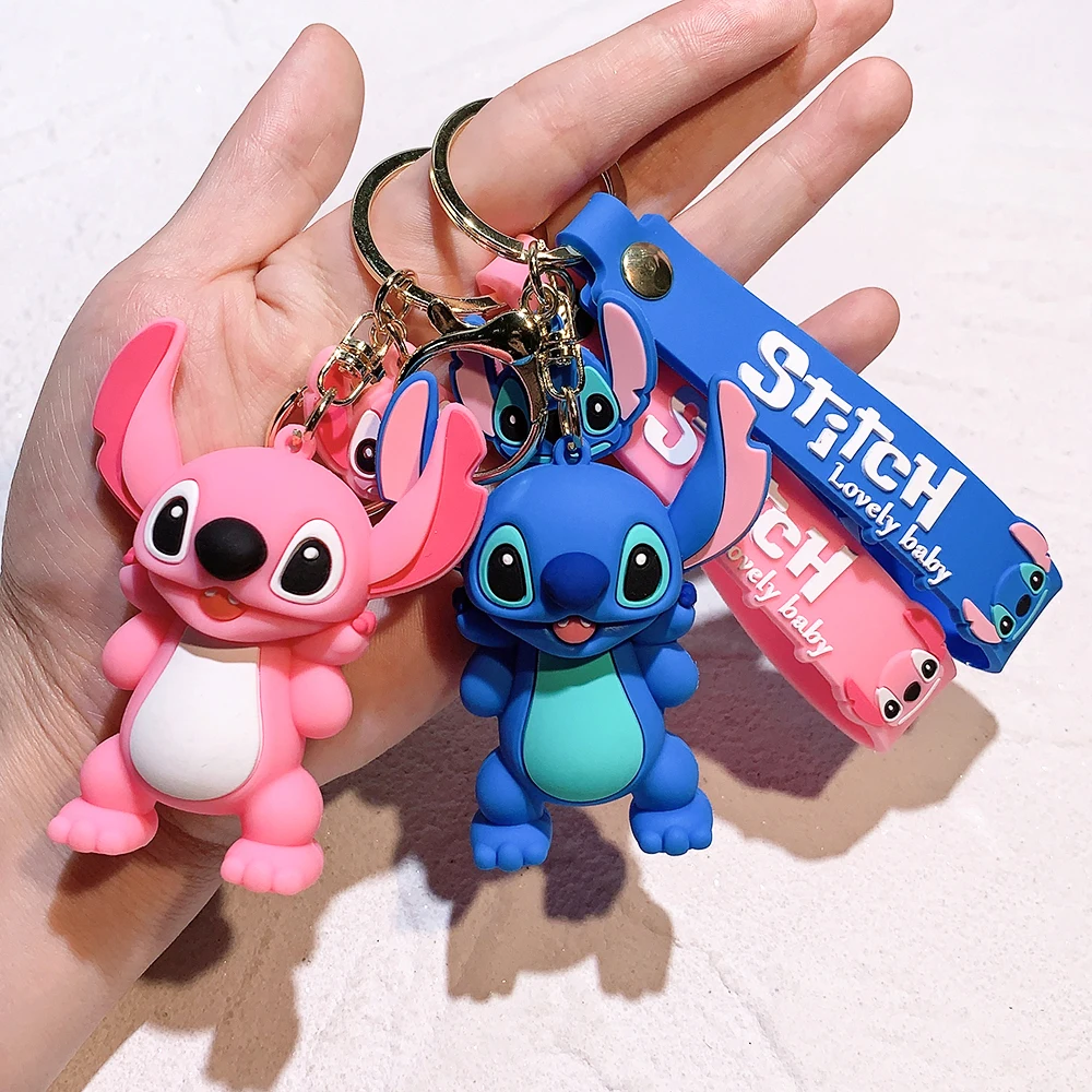 Disney-llavero de Lilo & Stitch, colgante de silicona con figura de dibujos animados, juguetes Kawaii, modelo, accesorios de joyería