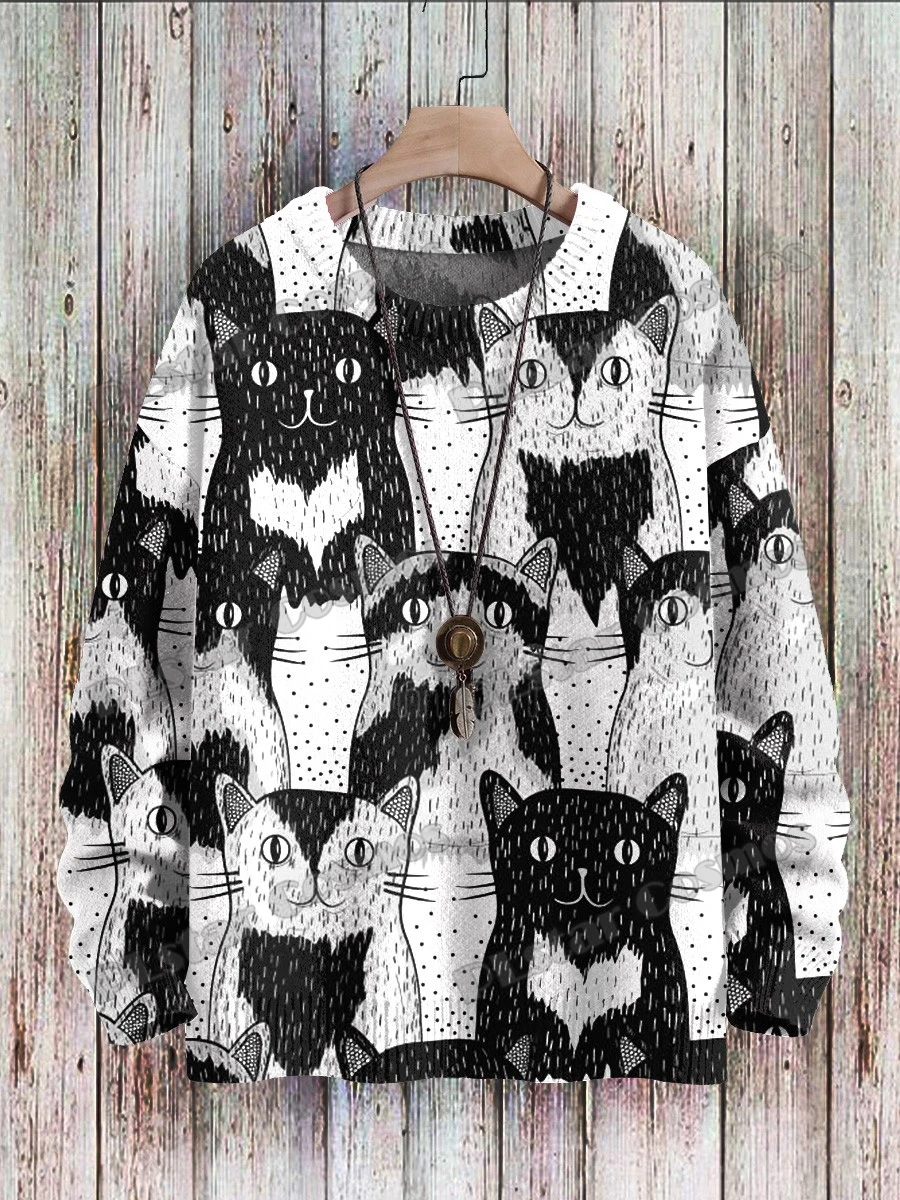 Retro Astronaut & Retro Art Rückansicht Muster 3D gedruckt Herren Strickpullover Winter Unisex Casual Strickpullover Pullover ZZM80 – Detail 10