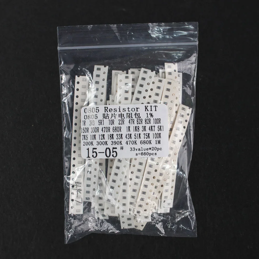 660PCS/Set 0603 0805 1206 1210 SMD Resistor Pack Assorted Kit,1 ohm ~ 1M 33 values*20pcs 1% Chip Resistor diy electronic kit