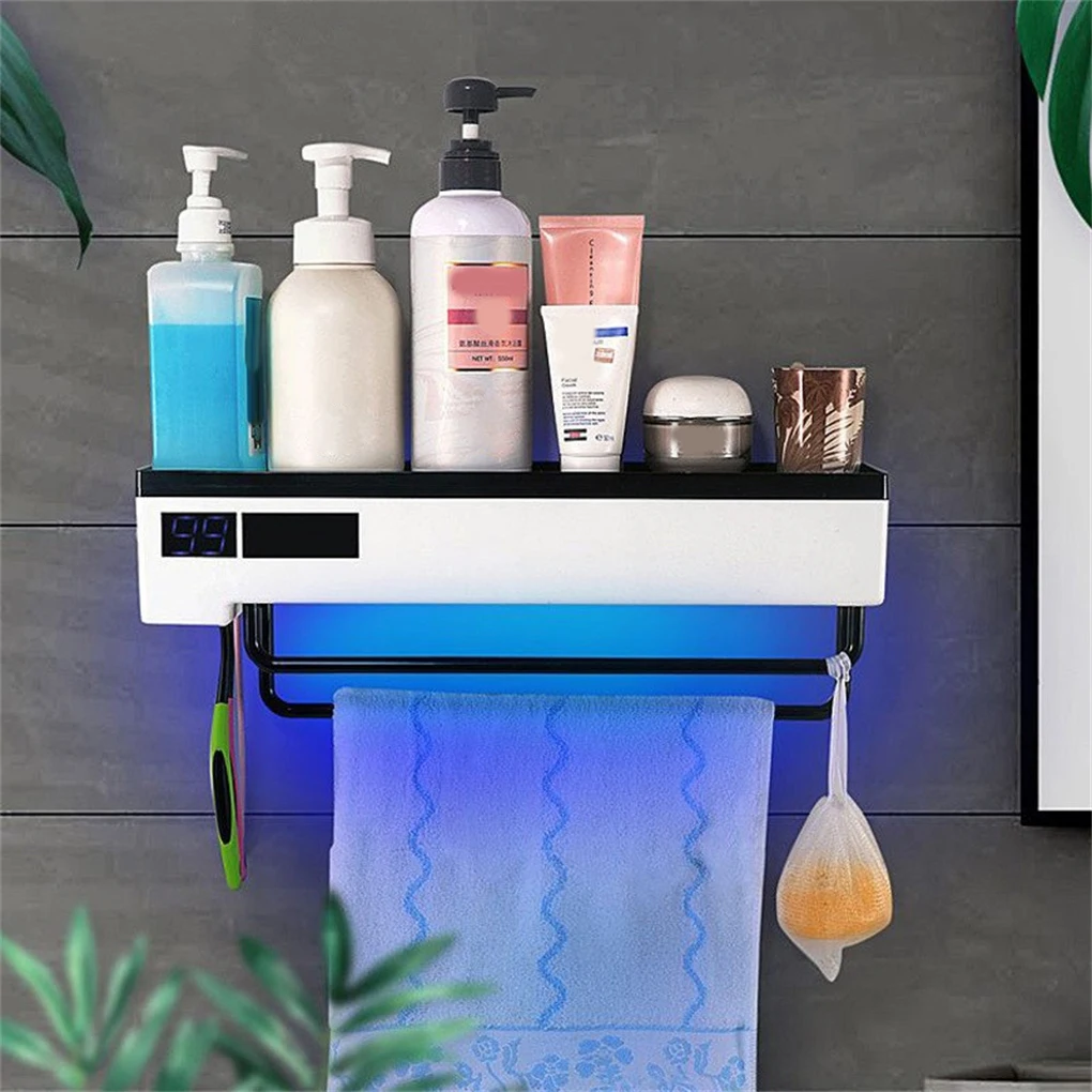 Towel Hanging Rack Wall Dryer Rechargeable Hanger Toiletries Storage Shelf