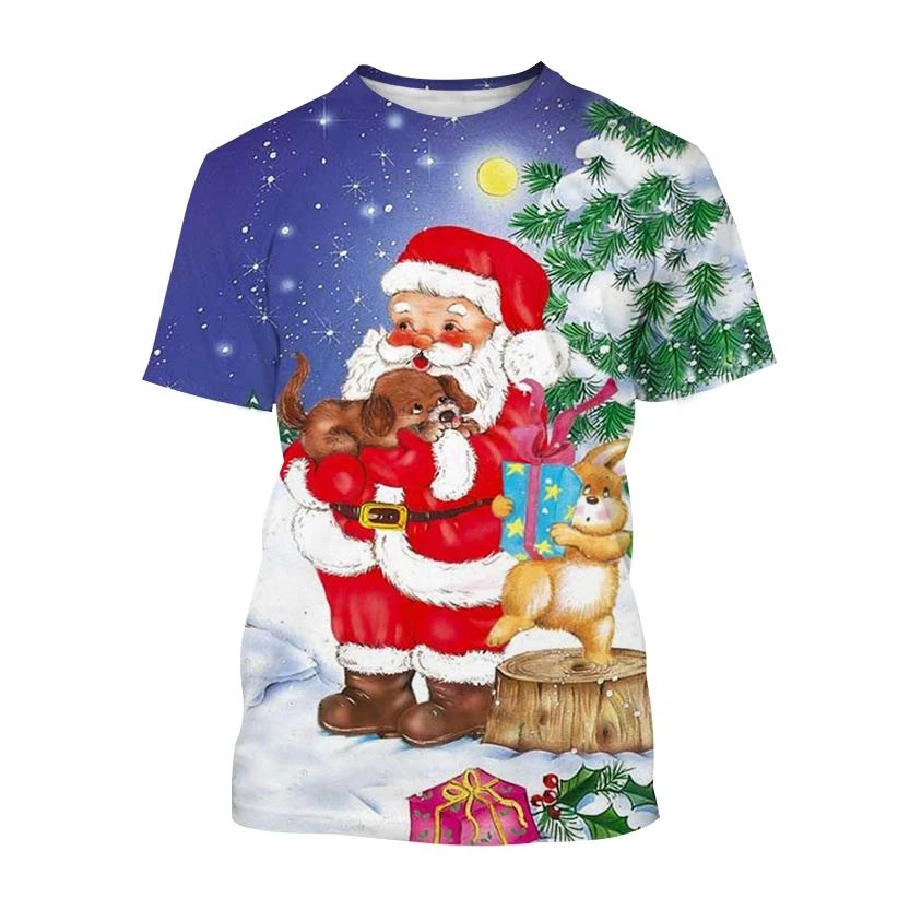 

New Summer Gender-Neutral Christmas Clothing Men Fashion Christmas Tree Creative 3d Printed O-Collar Short-Sleeved Fun T-Shirt