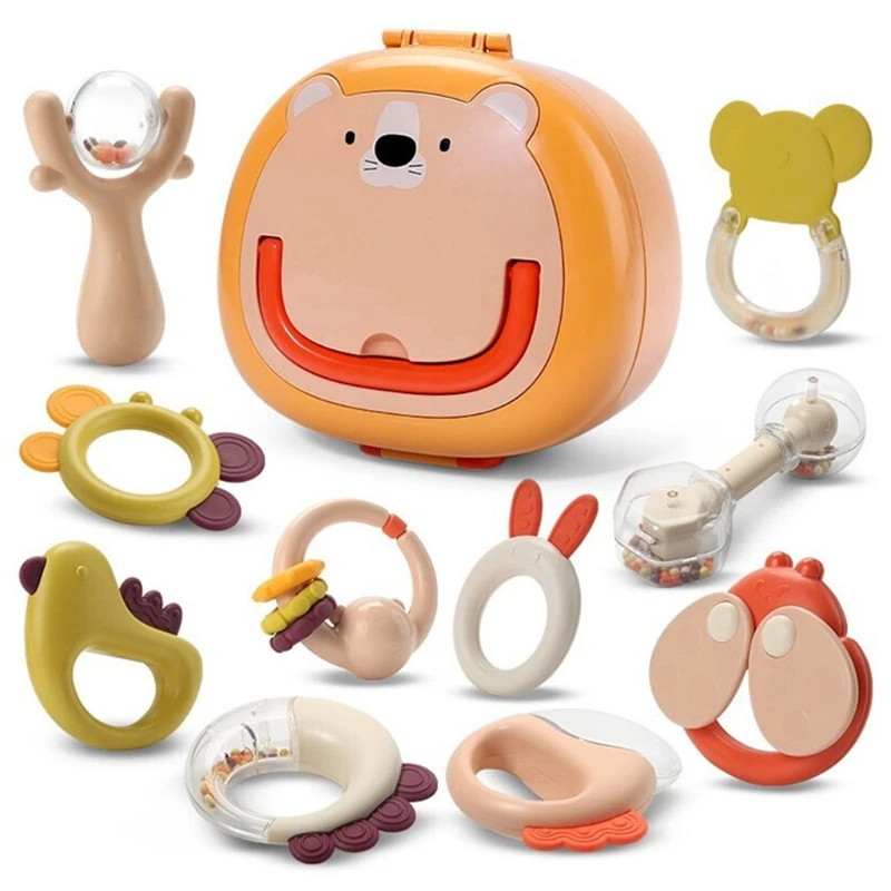 

10 Pieces Small Animal Rattle Mixing Color Teething Ring Baby Set 0-12 Dropship