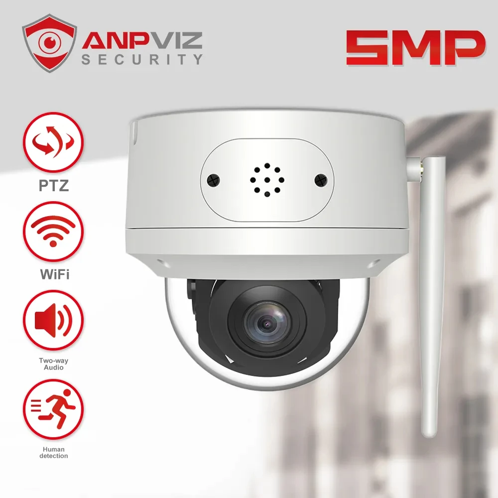 Anpviz Wifi PTZ Camera Outdoor 5MP Security Video Camera 5X Zoom AI Human Detection Support Two-way Audio IP66 CamHi App H.265 anpviz wifi ptz camera outdoor 5mp security video camera 5x zoom ai human detection support two way audio ip66 camhi app h 265