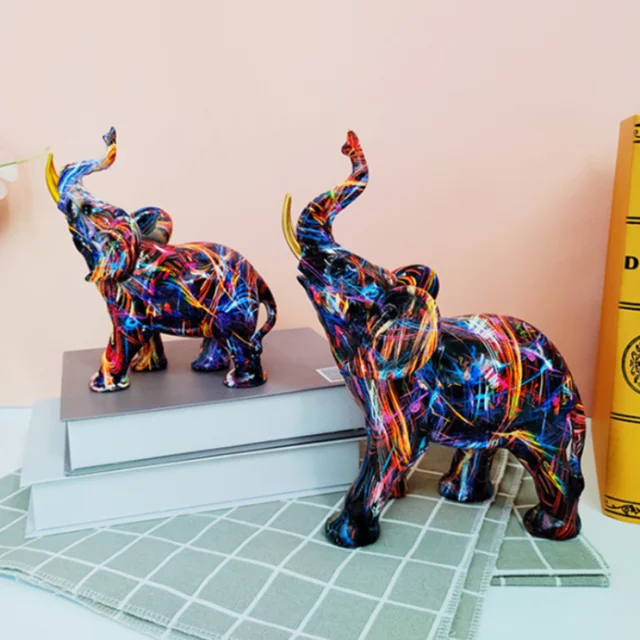Sculpture d'éléphant de graffiti de peinture nordique, figurine d'art, statue d'éléphant créative, artisanat de résine, ornements de décoration à la maison 4