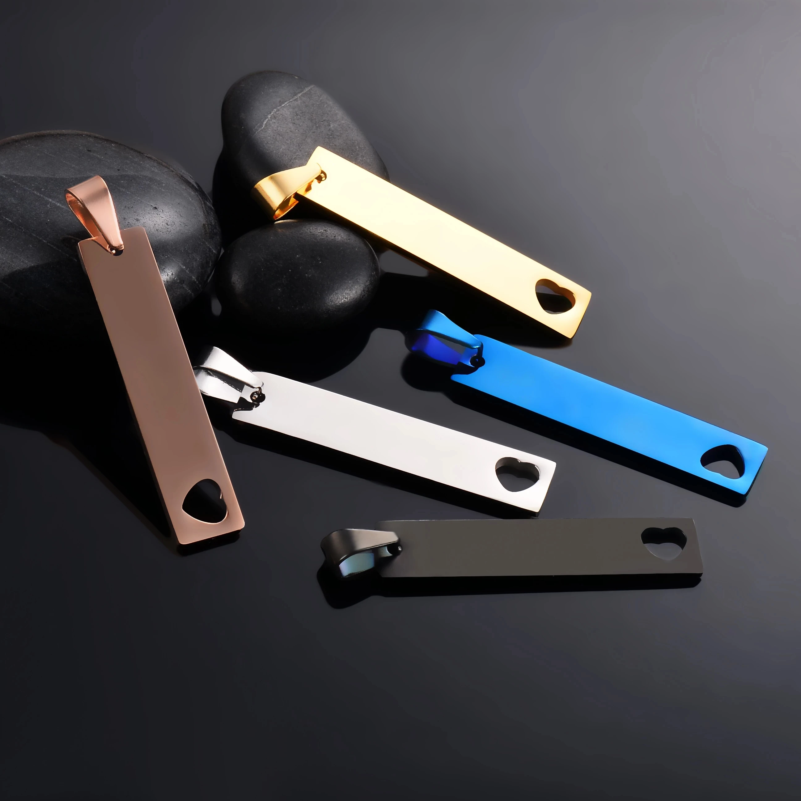 10Pcs 10X45mm Stainless Steel Rectangle Blank Love Heart Plate Tag Pendant For Making Necklace Gift Punk Jewelry Dropship