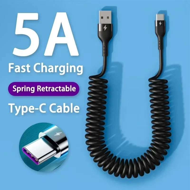66W 5A 스프링 풀 텔레스코픽 고속 충전 USB 타입 C 충전 케이블 USB..