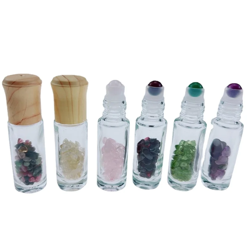 5ml Chakra Reiki Healing Crystal Roll on Bottle with Plastic Fake Wooden Grain Cap for Perfume Essential Oil 6pcs P351 natural crystal money tree copper wire wrapped healing reiki mineral specimen with quartz base for wealth and luck room decor