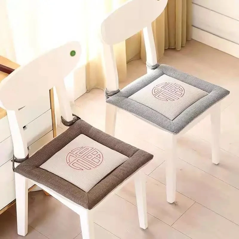 

Home Cotton Linen Dining Chair Cushion Student Office Breathable Chair Cushion With Tether Chinese Tea Room Seat Mat Tatami Mat