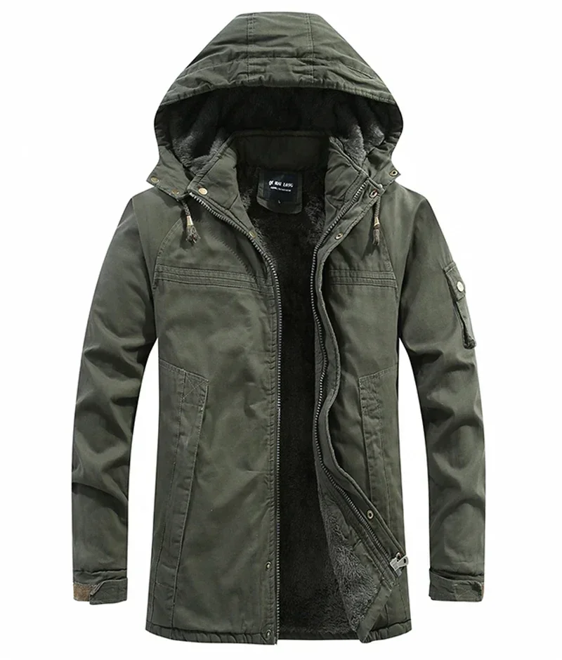 Description Picture 6 of itemWinter Warm Varsity Jacket Thick Fleece Casual Men Parkas Coat Military Windproof Hooded Jackets Man Men Washed Cotton New 2024