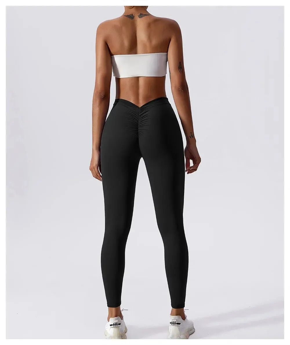 Pantaloni da yoga Indietro V-Cintura Fitness Hip Lift Miele Pesca Collant sportivi per anca Nessun imbarazzo Filo Ordito Pantaloni lunghi per anca - immagine 6