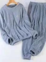 Thiened Coral Fce Spwear Set ex Winter Warm Home Clothes Sports Outfit Outerwear Loose Fit Long Sve round Ne - Image 2