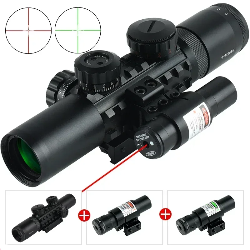 3-9X26EG Red/Green Laser Sight Combo Rifle Scope Outdoors Tactical Optical Compact Scope Reflex Riflescopes Hunting Accessory