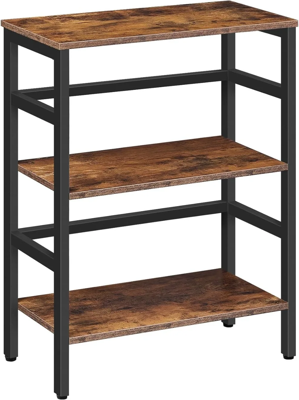 

3 Tier Bookshelf, Industrial Bookcase, Record Storage Rack with Side Fence, Wood Storage Shelf with Metal Frame