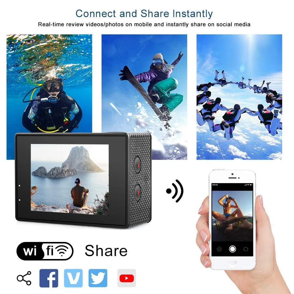 Ultra HD 4K 60fps Action Camera S9R WiFi 2" LCD 30M Waterproof 170D Remote Control Helmet Bicycle Video Camera Outdoor Sport Cam 4