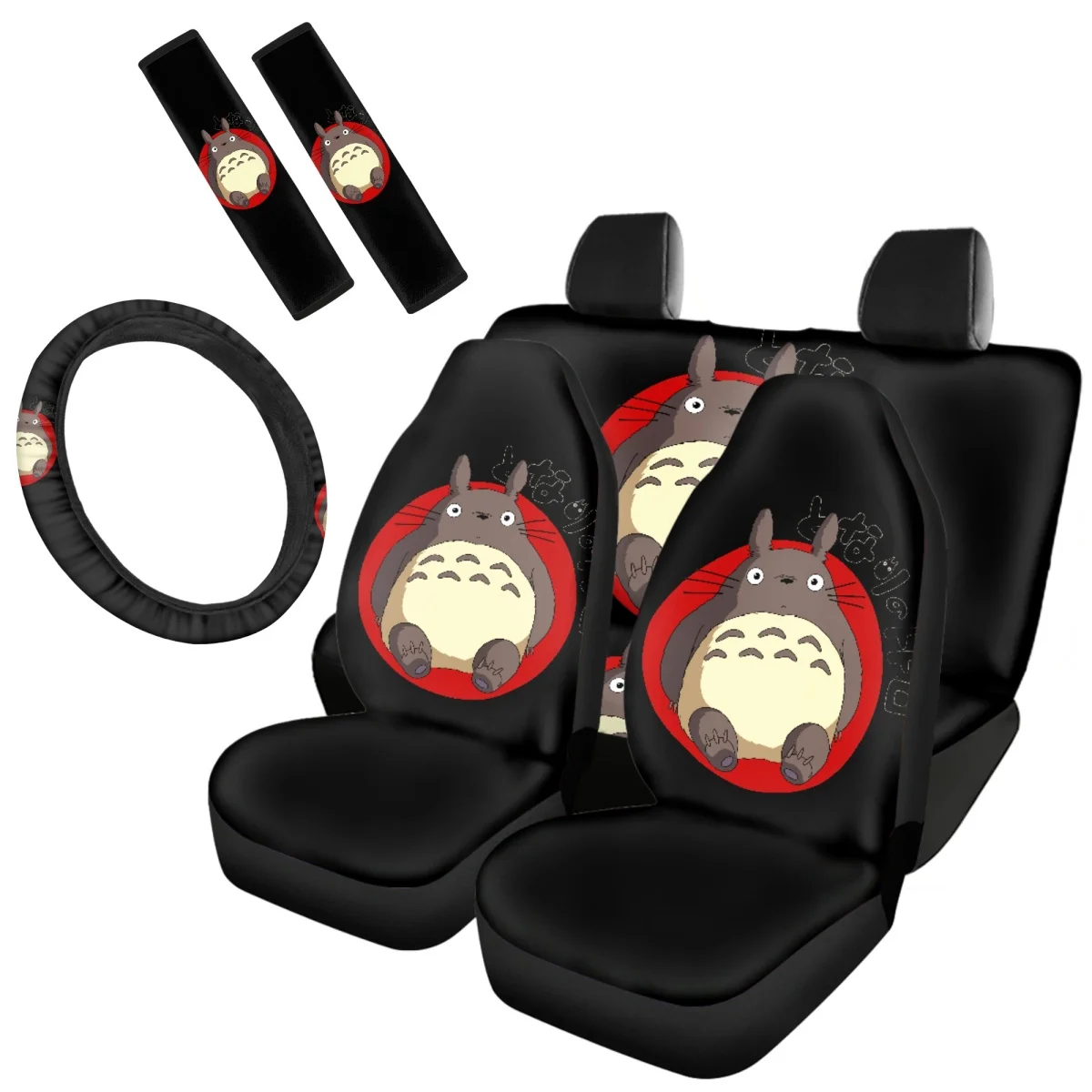 

My Neighbor Totoro Anime Front/Back Car Seat Cover Miyazaki Hayao Movie Sweat Absorption Steering Wheel Comfortable Seatbelts