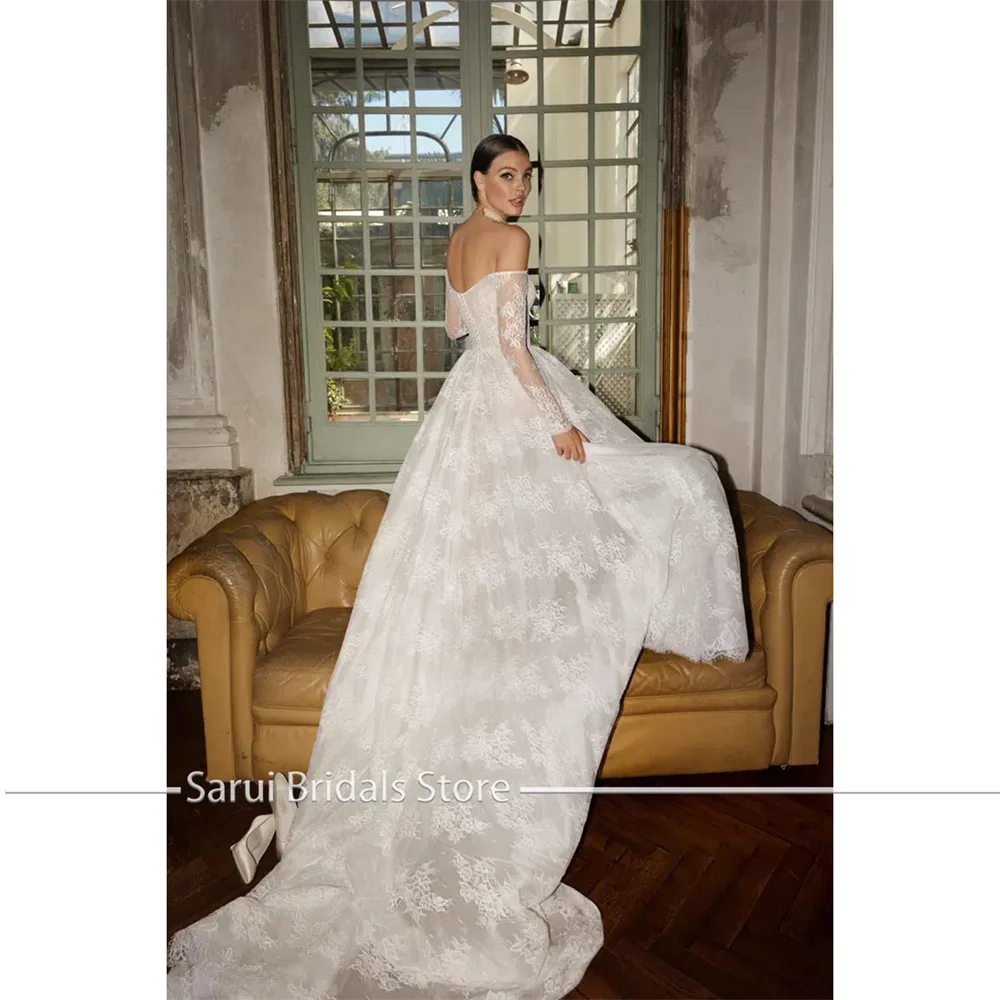 Customized Attractive Lace A Line Bride Wedding Dresses Off The Shoulder Long Sleeves Women Bridal Gowns Vestidos De Novia