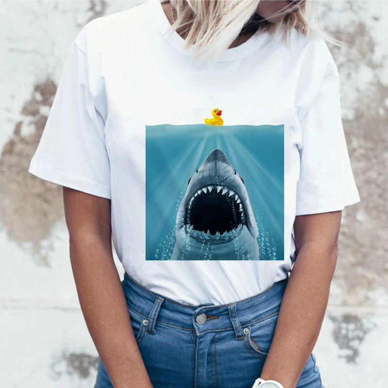 Jaws shark maglietta da donna nuova estate stampa top bianchi