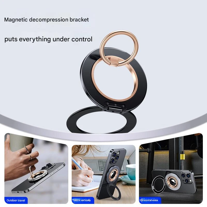 Magnetic 360° Rotating Phone Holder with Dual Ring Buckle and Decompression Damping