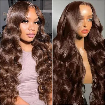 13x6 HD Body Wave Chocolate Brown Lace Front Wig Human Hair Brazilian Transparent 13x4 Lace Frontal Wigs Pre Plucked For Women 1