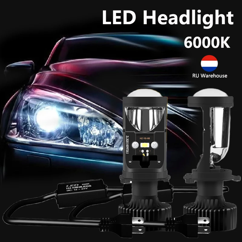 

2Pcs Car H4 LED Headlight Bulb Canbus 12V Car Mini Projector Lens Automobles Lamp Super Bright 6000K Hi/Lo Beam RHD LHD