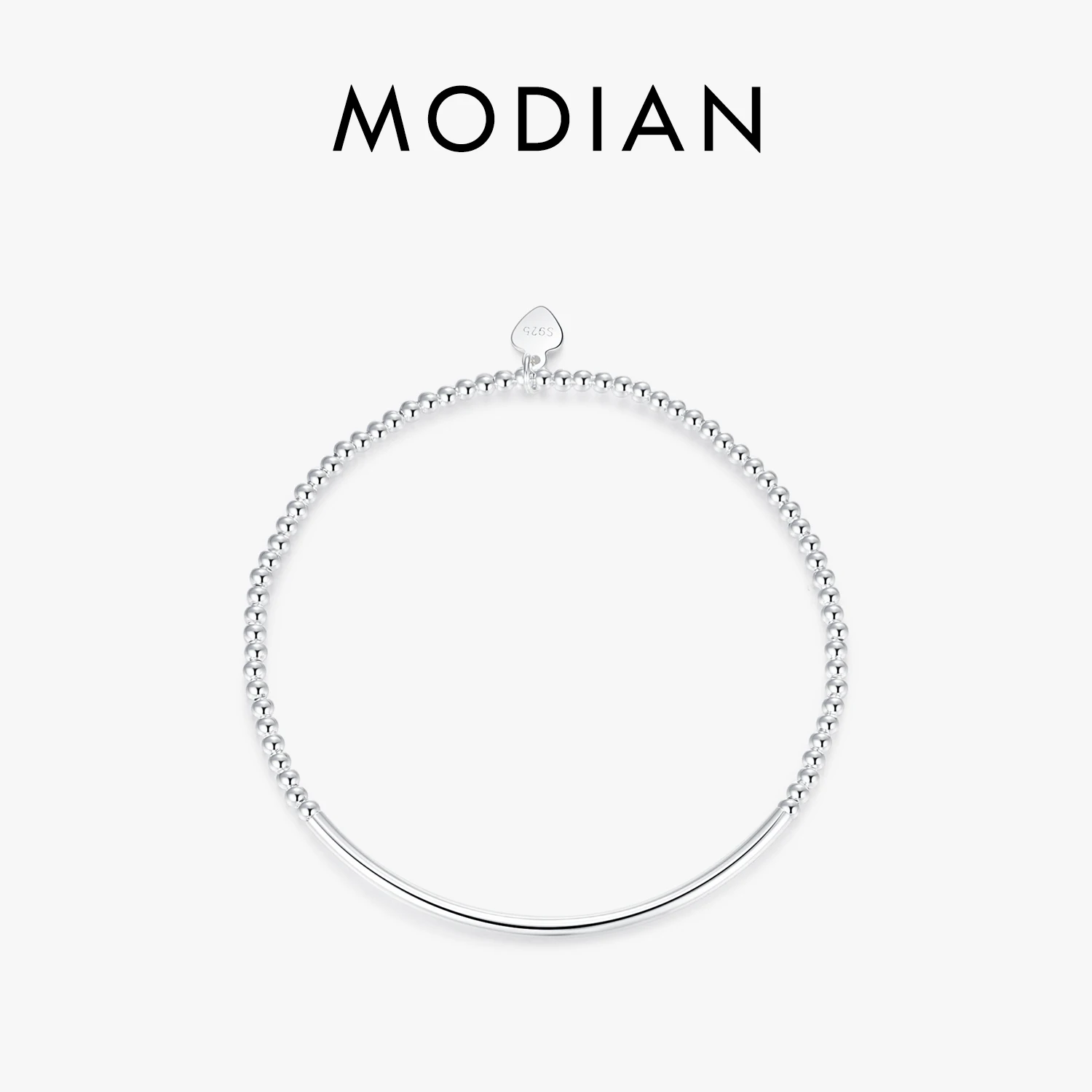 MODIAN  탄성 조절식 심플 비즈 팔찌, 매력적인 하트, 쌓을 수 있는 고급 주얼리, 여성 선물