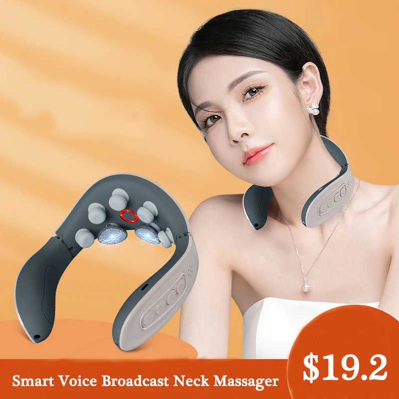 Smart Voice Neck Massager Electric TENS Vibration Pulse Neck Massager Heating Cervical Massage Neck Cervical Back Pain_voghion.com