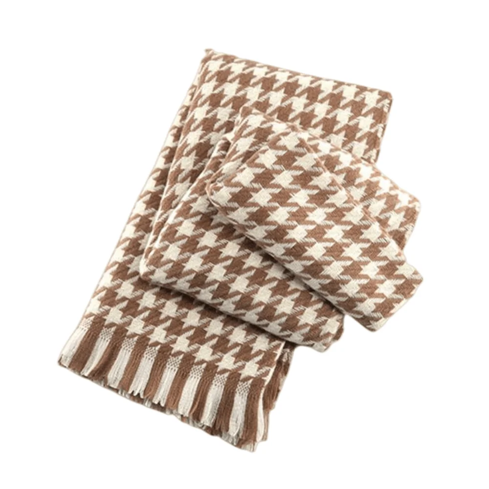 3PCS New Classic Houndstooth Scarf Women Autumn and Winter Fashion Wraps Female Thick Warm Mesh Shawls Plaid Scarves