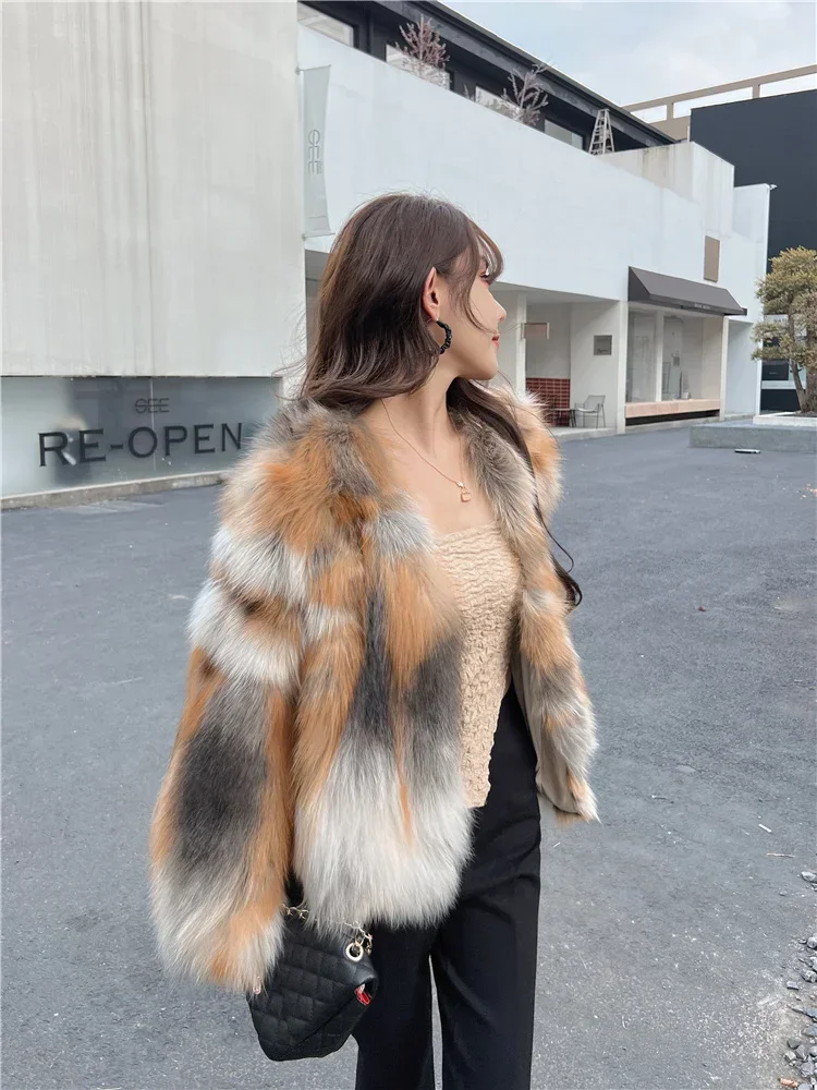Fox Fur Hair Light Luxury Jackets for Women Young Winter Full Skin Fox Coat Girl Sexy Club Thick Warm Fur Long Sleeve Clothing